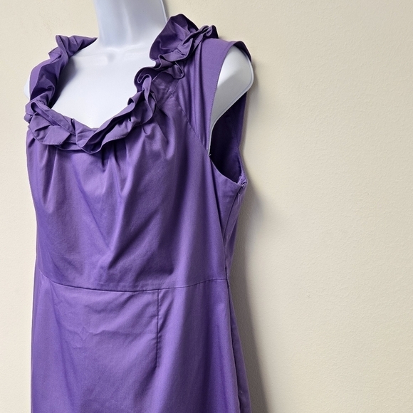 Elie Tahari Roxanna Poplin Ruffle Neck Trim Dress Prism Lilac 14 - Picture 6 of 15